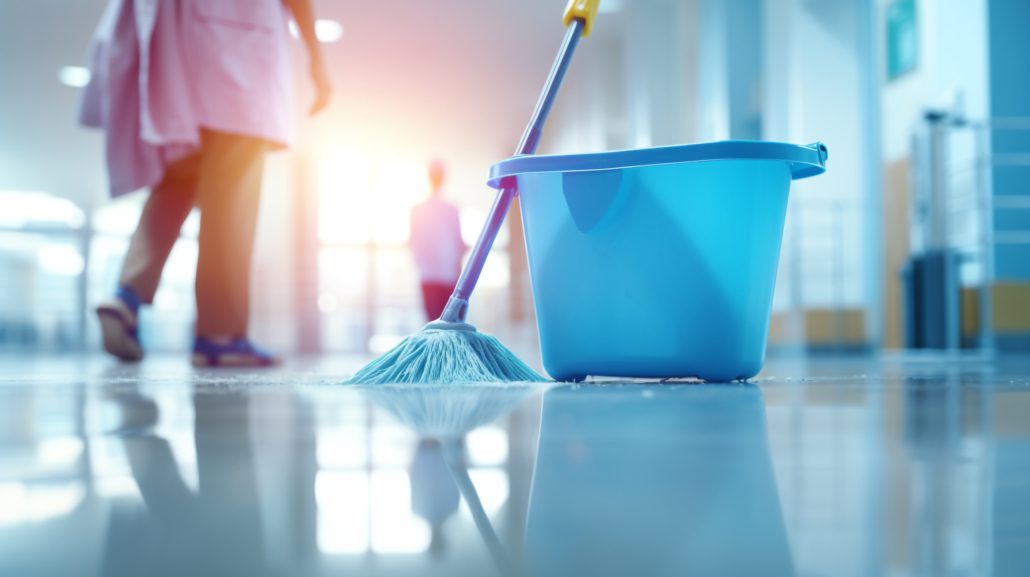 Mop and bucket on floor