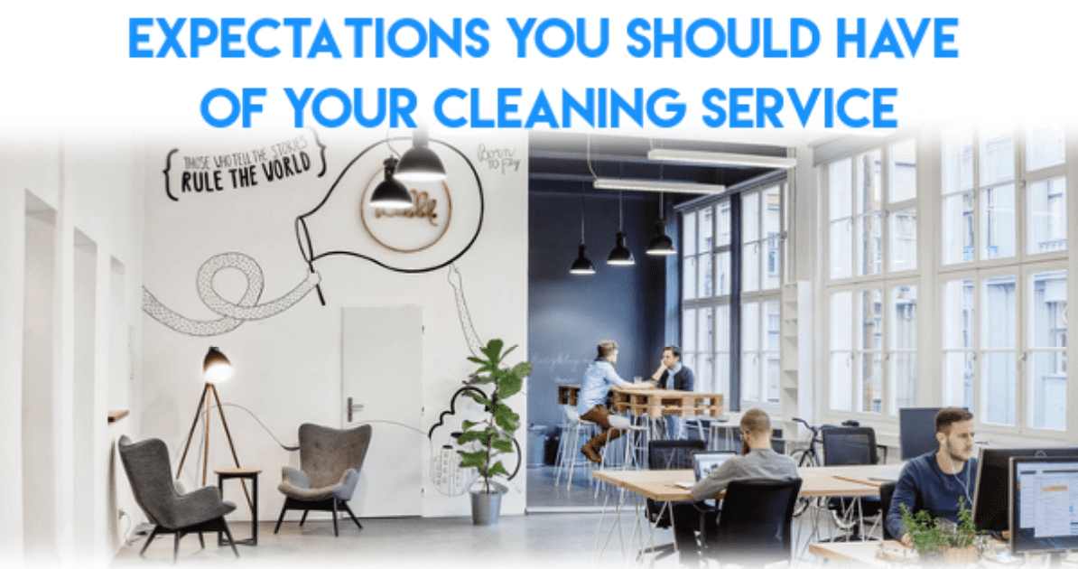 Screenshot headlined 'Expectations you should have of your cleaning service' above an open-plan office